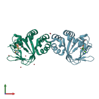 PDB entry 1vp6 coloured by chain, front view.