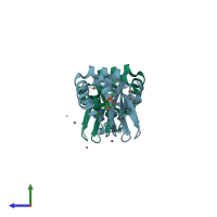 PDB entry 1vp6 coloured by chain, side view.