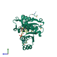 PDB entry 1vp8 coloured by chain, side view.