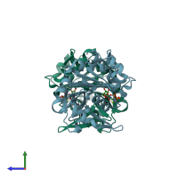 PDB entry 1vpa coloured by chain, side view.