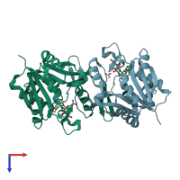 PDB entry 1vpa coloured by chain, top view.