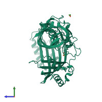PDB entry 1vpb coloured by chain, side view.