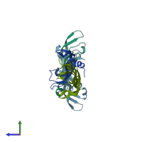 PDB entry 1vpf coloured by chain, side view.