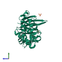 PDB entry 1vpl coloured by chain, side view.
