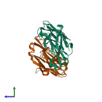 PDB entry 1vpo coloured by chain, side view.