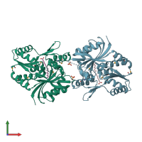 PDB entry 1vpv coloured by chain, front view.