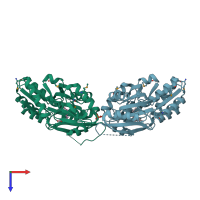 PDB entry 1vpv coloured by chain, top view.