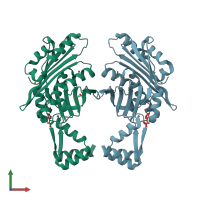 PDB entry 1vq0 coloured by chain, front view.