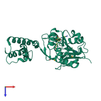 Monomeric assembly 2 of PDB entry 1vq1 coloured by chemically distinct molecules, top view.