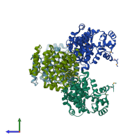 PDB entry 1vqr coloured by chain, side view.