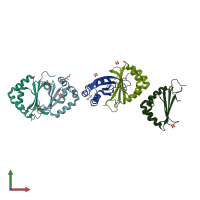 PDB entry 1vqs coloured by chain, front view.