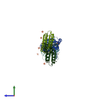 PDB entry 1vqs coloured by chain, side view.