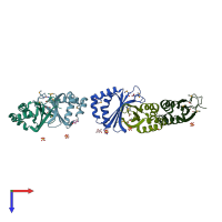 PDB entry 1vqs coloured by chain, top view.