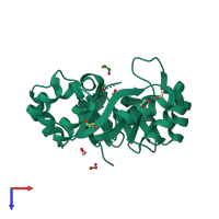 PDB entry 1vqt coloured by chain, top view.