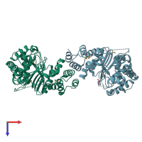 PDB entry 1vqu coloured by chain, top view.