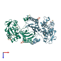 PDB entry 1vqv coloured by chain, top view.