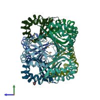 PDB entry 1vqy coloured by chain, side view.