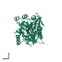 PDB entry 1vqz coloured by chain, side view.