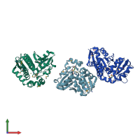 PDB entry 1vr0 coloured by chain, front view.
