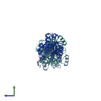 PDB entry 1vr0 coloured by chain, side view.