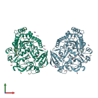 PDB entry 1vr5 coloured by chain, front view.