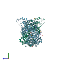 PDB entry 1vr5 coloured by chain, side view.