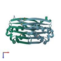 PDB entry 1vr7 coloured by chain, top view.
