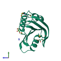 PDB entry 1vr8 coloured by chain, side view.