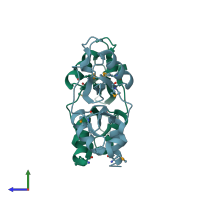 PDB entry 1vr9 coloured by chain, side view.