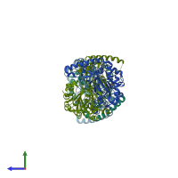 PDB entry 1vrb coloured by chain, side view.