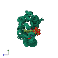 PDB entry 1vre coloured by chain, ensemble of 29 models, side view.