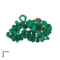 PDB entry 1vre coloured by chain, ensemble of 29 models, top view.