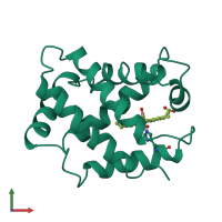 PDB entry 1vrf coloured by chain, front view.