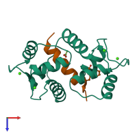 PDB entry 1vrk coloured by chain, top view.