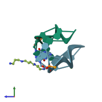PDB entry 1vro coloured by chain, side view.