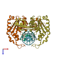 PDB entry 1vrr coloured by chain, top view.