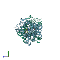 PDB entry 1vrw coloured by chain, side view.