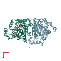 PDB entry 1vrw coloured by chain, top view.