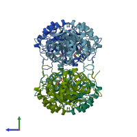 PDB entry 1vs1 coloured by chain, side view.