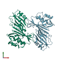 PDB entry 1vs3 coloured by chain, front view.