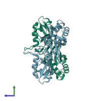 PDB entry 1vs3 coloured by chain, side view.