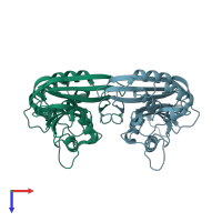 PDB entry 1vs3 coloured by chain, top view.