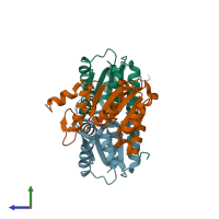 PDB entry 1vsq coloured by chain, ensemble of 2 models, side view.