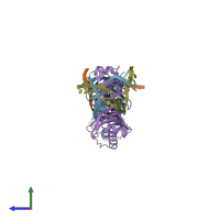 PDB entry 1vtl coloured by chain, side view.