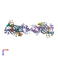 PDB entry 1vtl coloured by chain, top view.