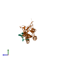 PDB entry 1vtm coloured by chain, side view.