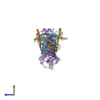 PDB entry 1vto coloured by chain, side view.