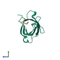 PDB entry 1vwb coloured by chain, side view.
