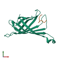 PDB entry 1vwf coloured by chain, front view.