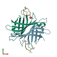 PDB entry 1vwk coloured by chain, front view.